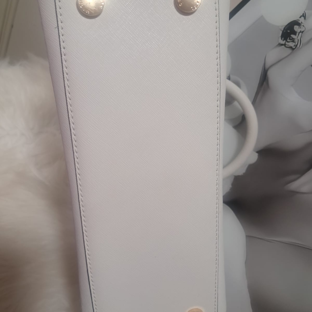 Like New Michael Kors White Geometric Studded Satchel - Picture 10 of 14
